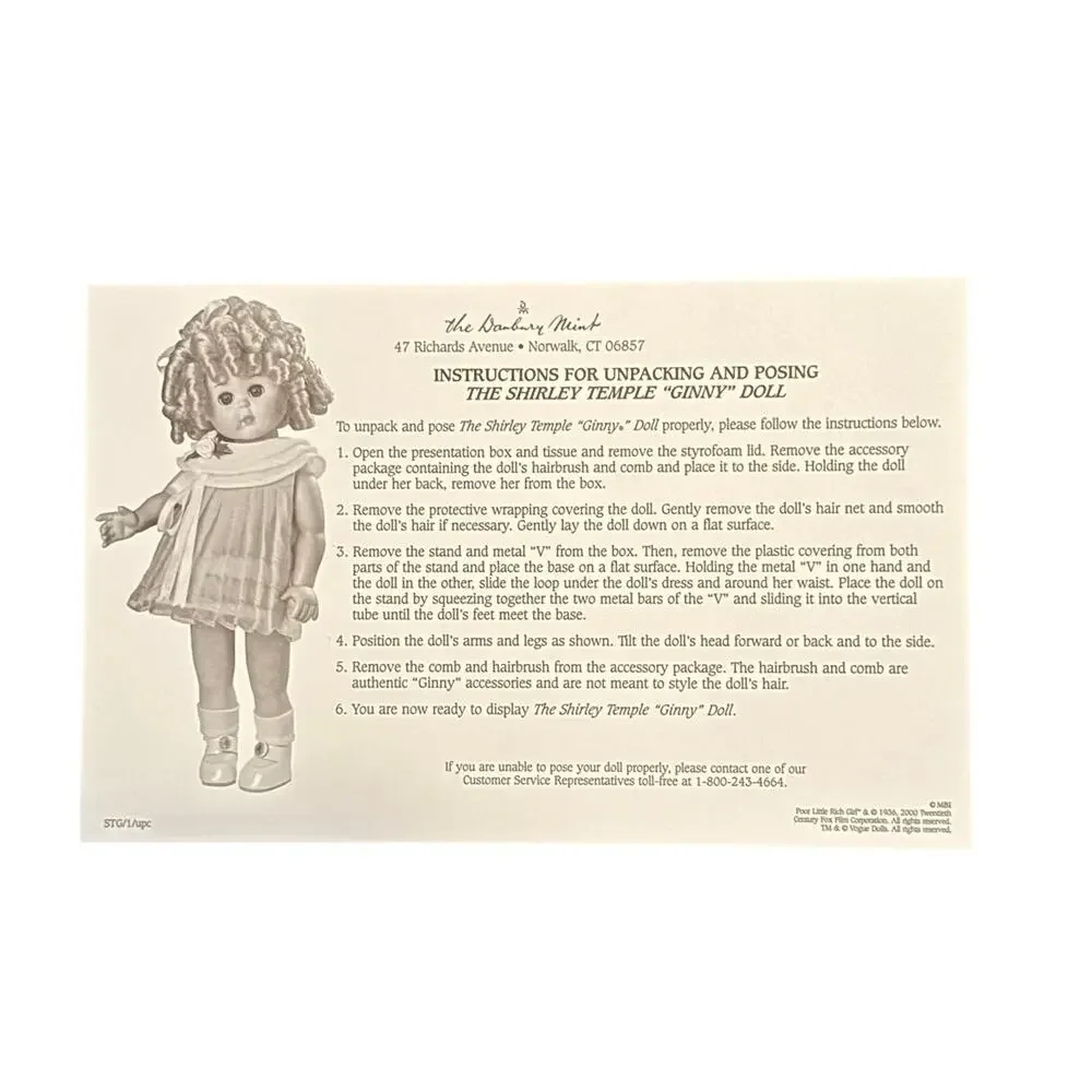 Danbury Mint Shirley Temple “Ginny” Doll Vintage Collectible Blue Dress COA